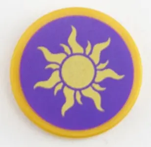 Pearl Gold Tile, Round 2 x 2 with Bottom Stud Holder with Gold Sun on Dark Purple Background Pattern
