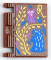 Reddish Brown Minifigure, Utensil Book Cover with Gold Vine and Script Letter R, Blue Bird and Groun