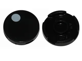 Black Tile, Round 2 x 2 with Bottom Stud Holder with White Dot Pattern
