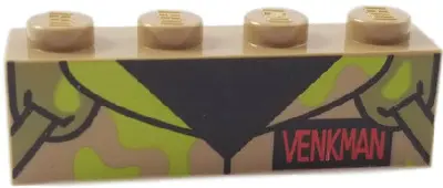 Dark Tan Brick 1 x 4 with Jumpsuit with Lime Slime, Black Undershirt, Olive Green Straps and Red 'VE