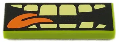 Lime Tile 1 x 3 with Bright Light Yellow Teeth and Orange Tongue on Black Background Pattern (BrickH