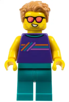 Ice-Cream Shop Customer - Male, Dark Purple Sleeveless Shirt with Stripes, Dark Turquoise Legs, Medi