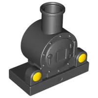 Black Duplo, Train Steam Engine Front with Yellow Lights Pattern