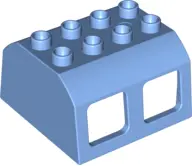 Medium Blue Duplo, Train Locomotive Cabin Roof 2 x 4 Studs, 4 Medium Windows