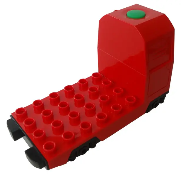 Red Duplo, Train Passenger Locomotive Base with Black Battery Compartment, Light Bluish Gray Wheels