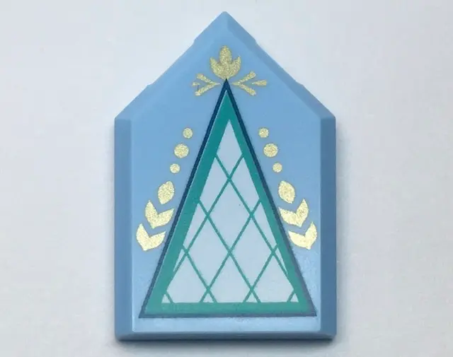 Bright Light Blue Tile, Modified 2 x 3 Pentagonal with White and Dark Turquoise Triangle and Gold Hi
