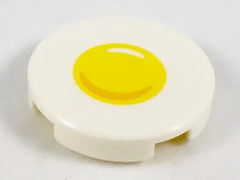 White Tile, Round 2 x 2 with Bottom Stud Holder with Egg Yolk Pattern