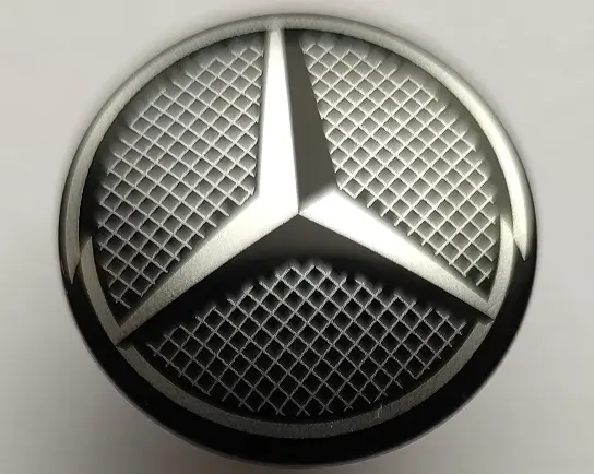 Black Minifigure, Shield Circular / Round Convex Face with Silver Grille and Mercedes-Benz Logo Patt