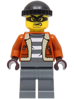 Police - City Bandit Crook Male, Dark Orange Jacket, Dark Bluish Gray Legs, Black Knit Cap