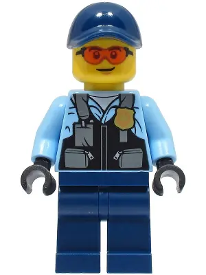Police - City Officer Male, Safety Vest with Police Badge, Dark Blue Legs, Dark Blue Cap, Safety Gla