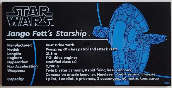 Black Tile 8 x 16 with Bottom Tubes, Textured Surface with Star Wars Jango Fett's Starship Pattern