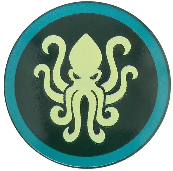 Green Minifigure, Shield Circular / Round Convex Face with Yellowish Green Kraken in Dark Turquoise 
