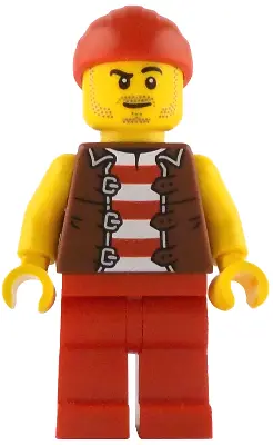 Will - Pirate, Reddish Brown Vest over Red and White Striped Shirt, Red Legs