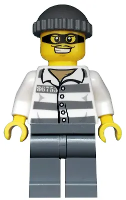 Police - Jail Prisoner 86753 Prison Stripes, Dark Bluish Gray Knit Cap, Mask