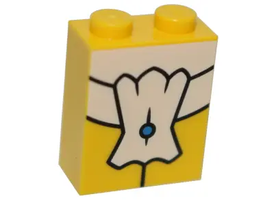 Yellow Brick 1 x 2 x 2 with Inside Stud Holder with White Tie Pattern