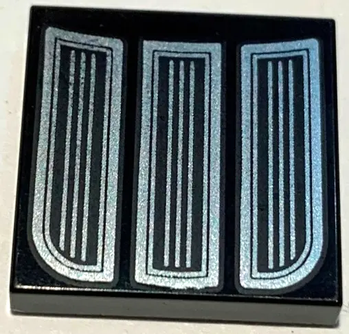 Black Tile 2 x 2 with 3 Silver Grills Pattern