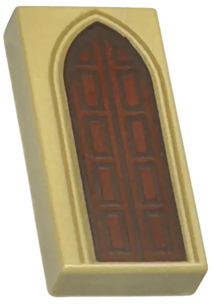 Tan Tile 1 x 2 with Reddish Brown Door with Dark Brown Edges and Rectangles and Dark Tan Arch Patter