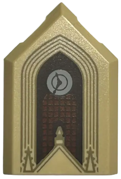 Tan Tile, Modified 2 x 3 Pentagonal with Dark Tan Arches and Spires, Light Bluish Gray Clock, Reddis