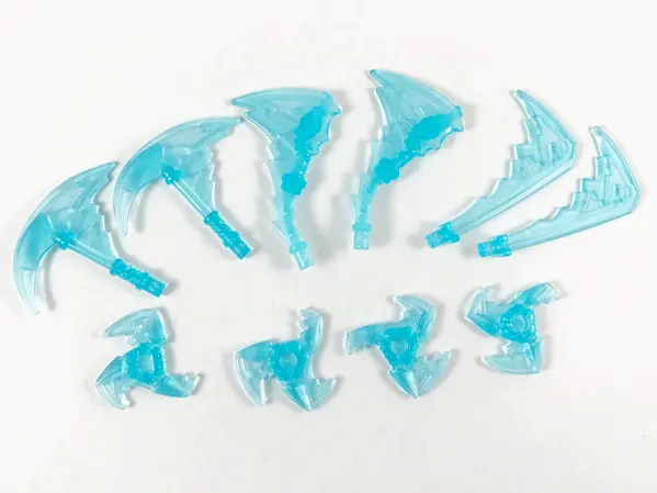 Trans-Light Blue Minifigure, Weapon Pack Sickles, Swords and Shuriken Throwing Stars, 10 in Bag (Mul