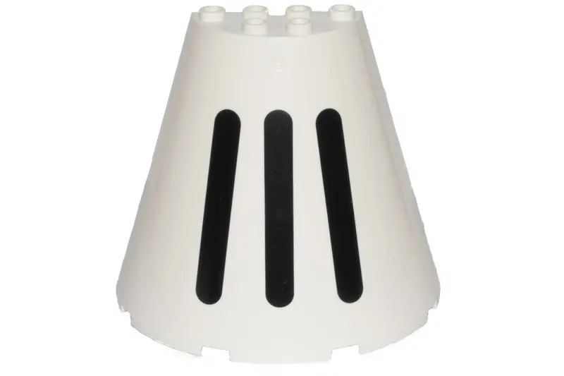 White Cone Half 8 x 4 x 6 with 3 Black Stripes Pattern (SW D-O Head Top)