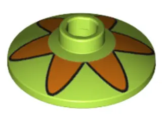 Lime Dish 2 x 2 Inverted (Radar) with Orange Flower 6 Petals Pattern (Mystery Machine Hubcap)