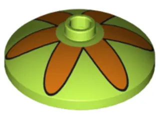Lime Dish 3 x 3 Inverted (Radar) with Orange Flower 6 Petals Pattern
