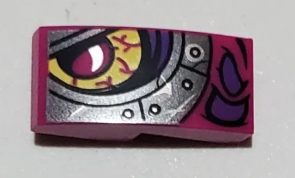 Magenta Slope, Curved 2 x 1 x 2/3 with Magenta and Silver Dragon Eye Pattern Model Left Side