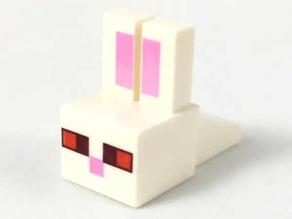 White Creature Head Pixelated with Long Ears with Bright Pink Auricles, Red and Dark Red Eyes, and B