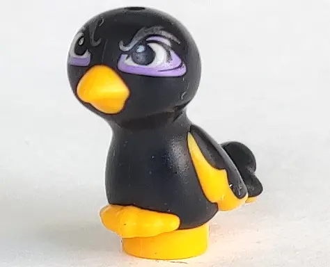 Black Bird, Friends Style, Feet Joined with Molded Bright Light Orange Beak, Feathers and Toes and P