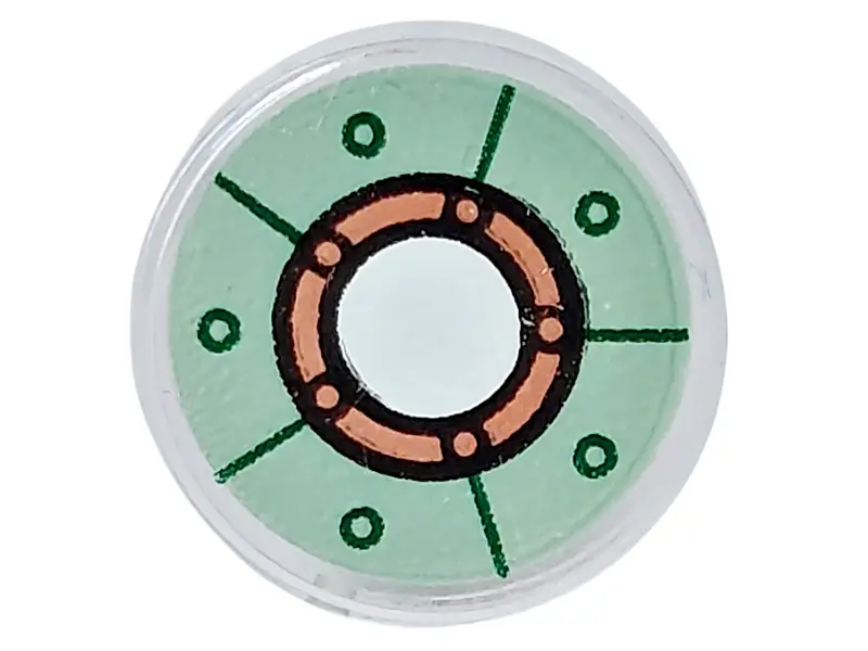Trans-Clear Tile, Round 1 x 1 with Sand Green Iron Man Chest Reactor Pattern