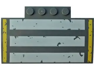 Dark Bluish Gray Slope, Curved 5 x 8 x 2/3 with 4 Studs with White and Yellow Stripes Pattern (10687