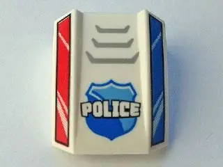 White Slope, Curved 2 x 2 Lip with 'POLICE', Badge, Grille and Red and Blue Sides Pattern (10687)