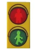 Yellow Tile 1 x 2 with Traffic Light with Minifigure Green Walk and Red Stop Pattern