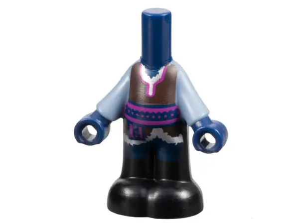 Blue Micro Doll, Body with Molded Sand Blue Top and Black Pants and Printed Reddish Brown Tunic with