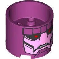 Magenta Brick, Round 3 x 3 x 2 with Recessed Center and Axle Hole with Bright Pink and Black Robot F