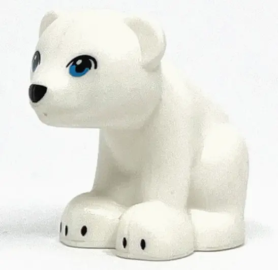 White Bear, Friends Style, Baby Cub, Sitting with Black Nose and Claws and Dark Azure Eyes Pattern