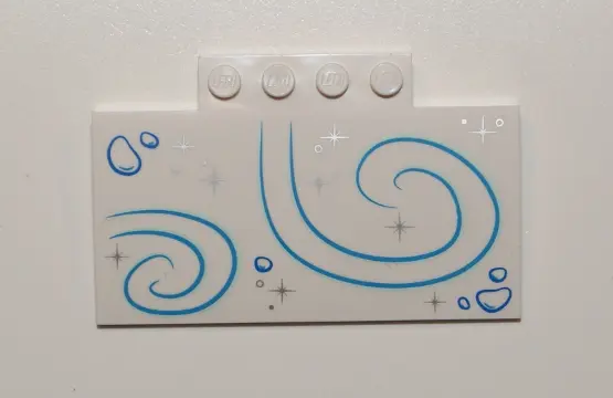 White Slope, Curved 5 x 8 x 2/3 with 4 Studs with Snow Patches, Silver Crystals and Medium Azure Swi
