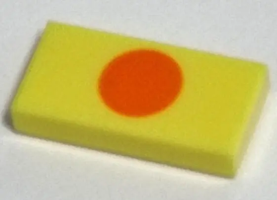 Bright Light Yellow Tile 1 x 2 with Orange Circle Pattern