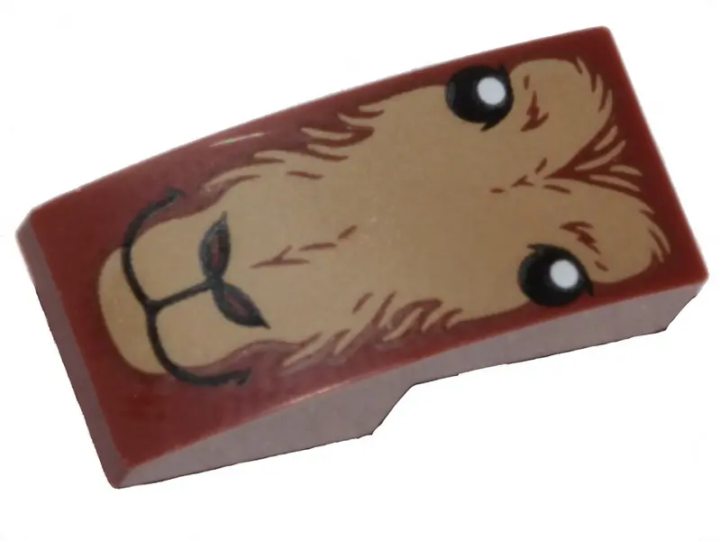 Reddish Brown Slope, Curved 2 x 1 x 2/3 Inverted with Dark Tan Fur, Eyes, Closed Mouth and Nostrils 