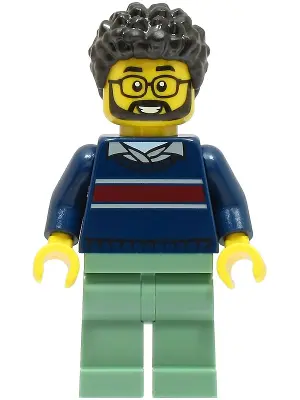 Dad - Dark Blue Sweater with Dark Red Stripe, Sand Green Legs, Black Hair