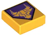 Bright Light Orange Tile 1 x 1 with Bright Light Orange Bull on Dark Purple Pentagonal Shield Patter