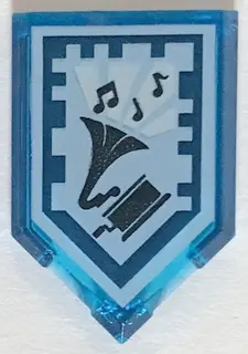 Trans-Dark Blue Tile, Modified 2 x 3 Pentagonal with Nexo Power Shield Pattern - Drop the Beat