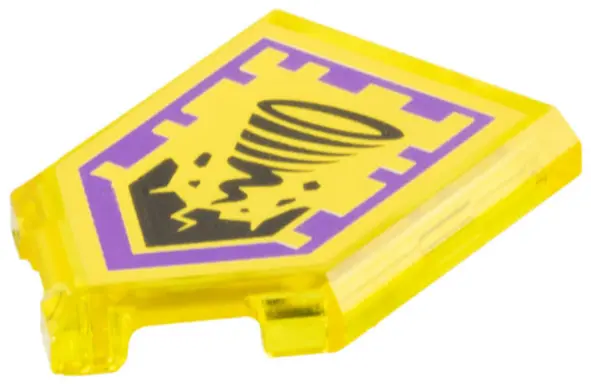 Trans-Yellow Tile, Modified 2 x 3 Pentagonal with Nexo Power Shield Pattern - Rock Twister