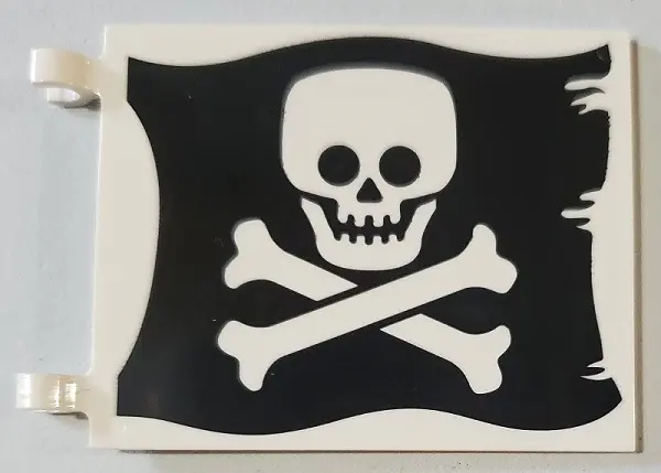 White Flag 6 x 5 with Flat Skull and Crossbones (Jolly Roger) Pattern on Both Sides