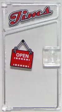 Trans-Clear Door 1 x 4 x 6 with Stud Handle with 'Jims' and 'OPEN' Pattern