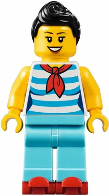 Downtown Diner Waitress - Female, Dark Azure and White Striped Shirt with Red Scarf, Medium Azure Le