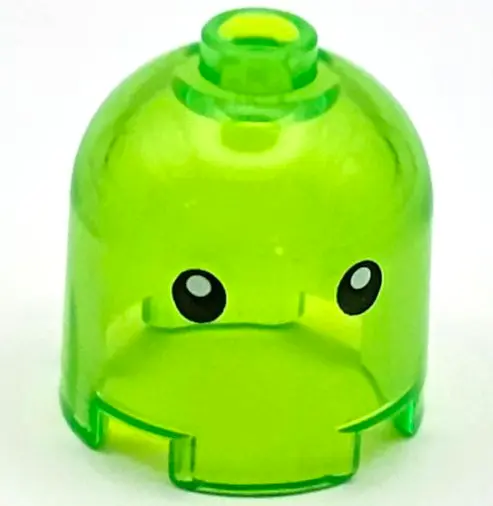 Trans-Bright Green Brick, Round 2 x 2 x 1 2/3 Dome Top with Black Eyes Pattern (Z-Blob)