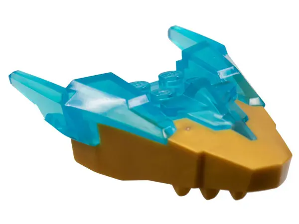 Trans-Light Blue Dragon Head (Ninjago) Jaw Upper with Horns with Molded Pearl Gold Face Pattern