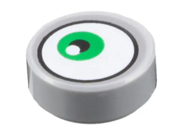 Light Bluish Gray Tile, Round 1 x 1 with White Eye with Off-Center Green Iris Pattern