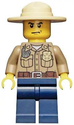 Forest Police - Dark Tan Shirt with Pockets, Radio and Gold Badge, Dark Blue Legs, Campaign Hat, Ang